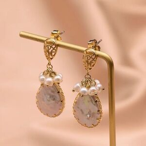 Baroque Freshwater Pearl Chandelier Earrings,18K Gold Filled Earrings